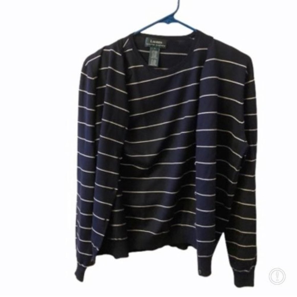 Cardigan Set Polo Ralph Lauren navy and white 2 piece sweater womens large L